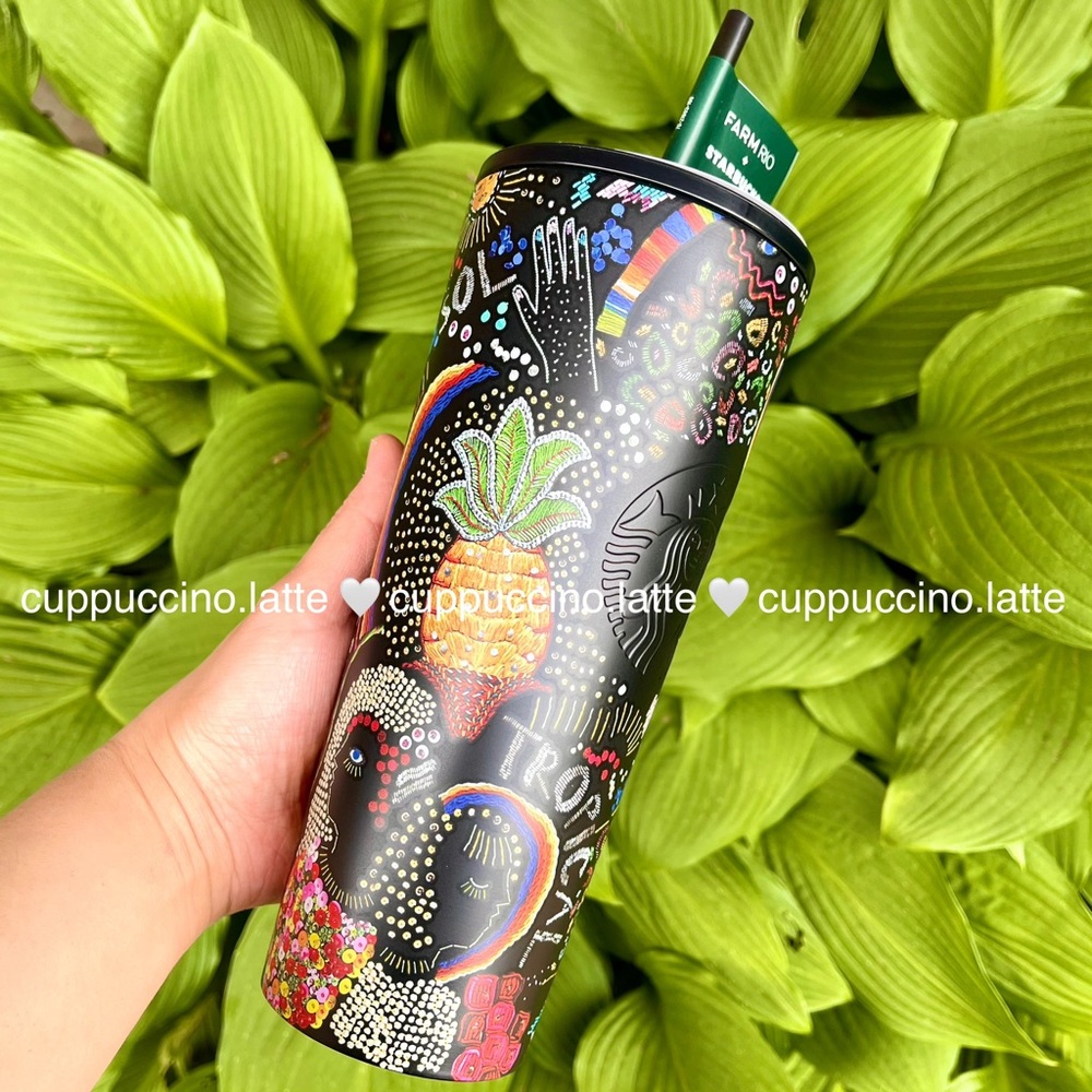 🌈SOLD OUT🌴Starbucks + FARM Rio Black Tropical ‘Borogodo’ SS Tumbler & Bottle - Picture 4 of 16